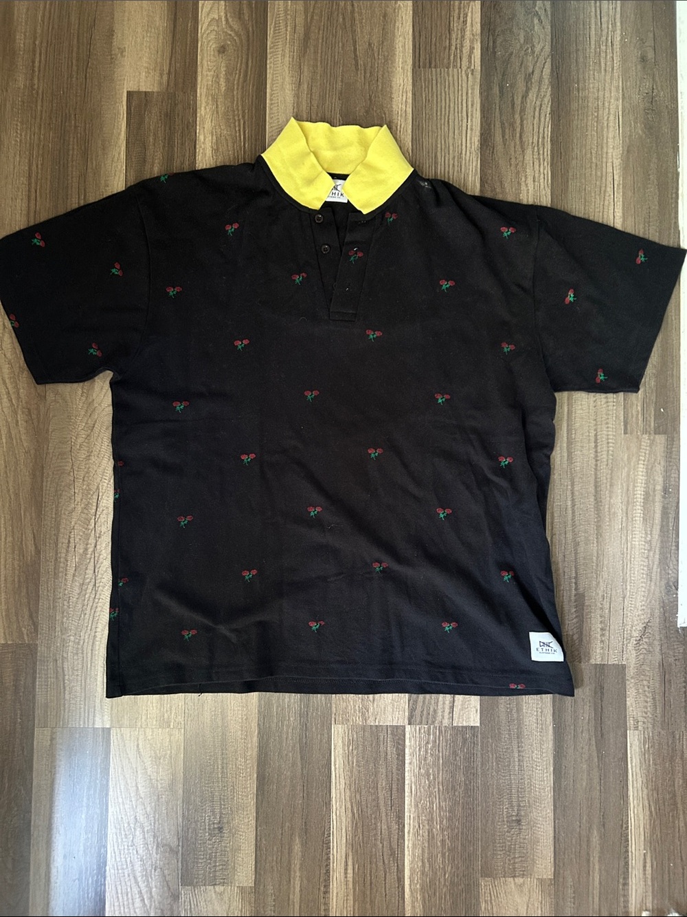 Ethik Black Polo with Rose Print